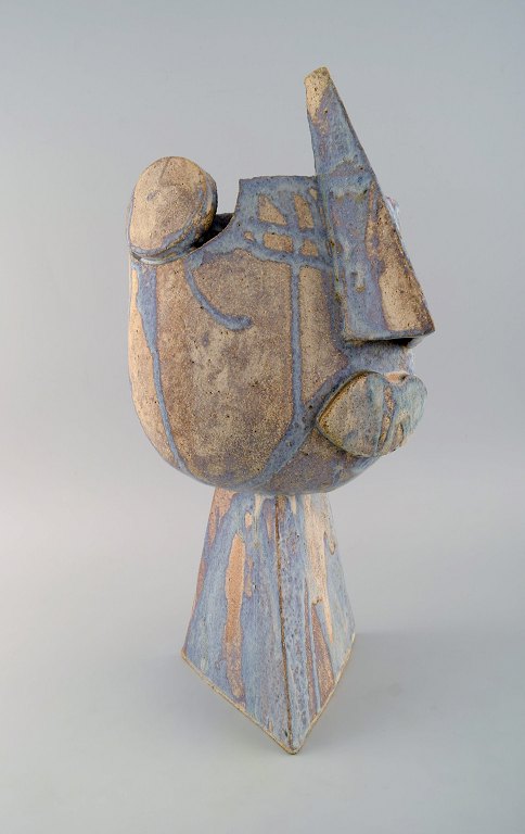 Christina Muff, Danish contemporary ceramicist (b. 1971). Large cubist unique sculpture in golden stoneware with silk matt glaze. "Blow us a kiss".