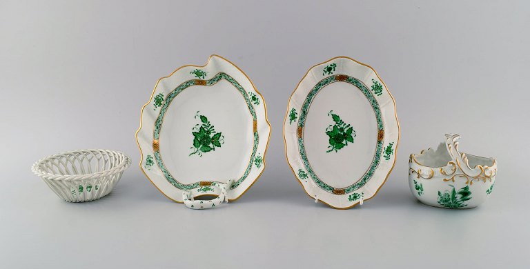 Herend Green Chinese Bouquet. Fire skåle i håndmalet porcelæn. Midt 1900-tallet.