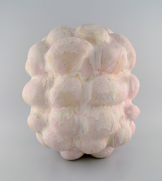 Christina Muff, Danish contemporary ceramicist (b. 1971). Very large sculptural unique vase in glazed stoneware. Beautiful cream / pink glaze with minerals from Danish beaches.