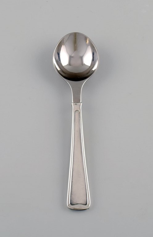 Rare Georg Jensen Koppel cutlery. Dessert spoon in sterling silver and stainless steel. Five pieces in stock.