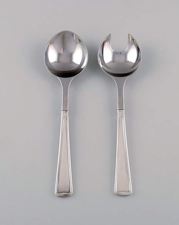 Rare Georg Jensen Koppel cutlery. Salad set in sterling silver and stainless steel.