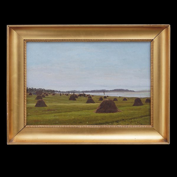 Vilhelm Kyhn, 1819-1903, Sommerlandschaft, Öl auf Leinen. Signiert und datiert 14/8 1867. Lichtmasse: 22x32cm. With frame: 30x40cm