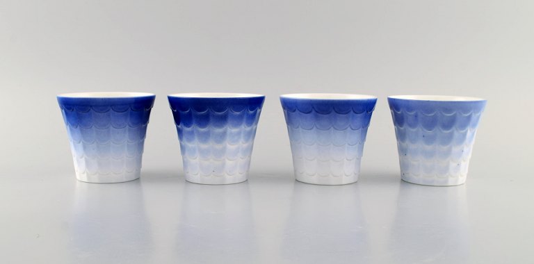 Wilhelm Kåge for Gustavsberg. Four art deco herb pots in glazed porcelain. Swedish design, 1960s.