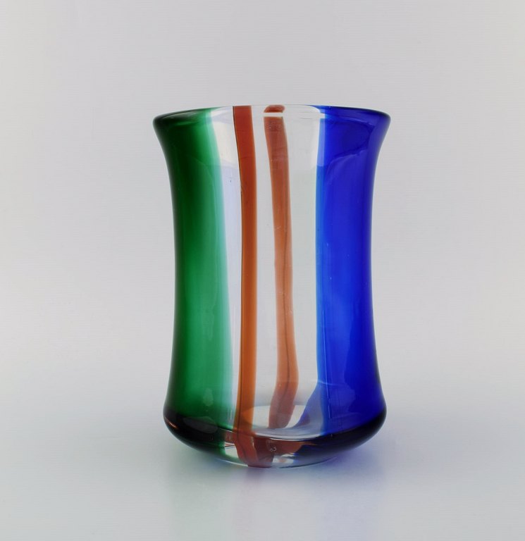 Erik Höglund (1932-1998) for Kosta Boda. Unique "Chribska" vase in polychrome mouth-blown art glass. Dated 1992.