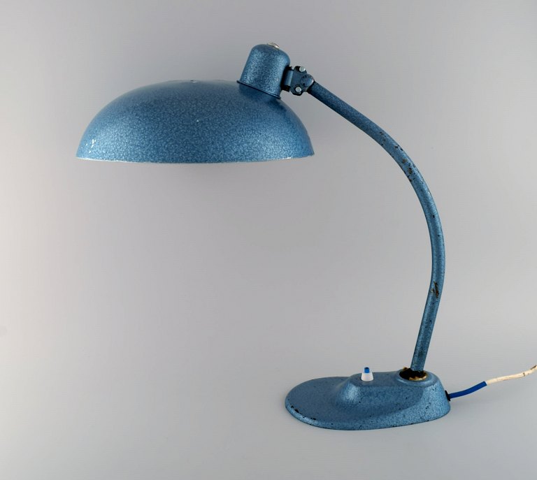 Large adjustable work lamp in original turquoise metallic lacquer. Industrial design, mid 20th century.