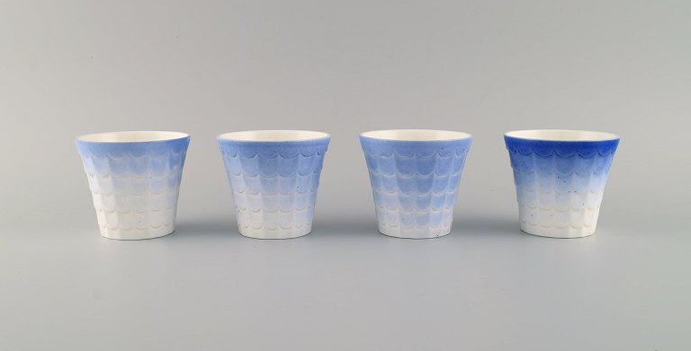 Wilhelm Kåge for Gustavsberg. Four art deco herb pots in glazed porcelain. Swedish design, 1960s.