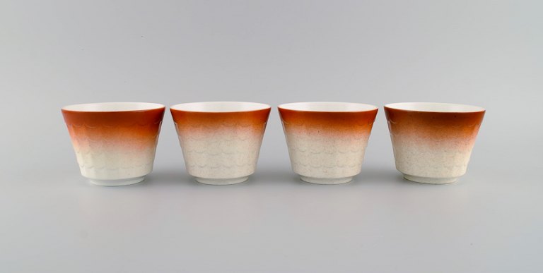 Wilhelm Kåge for Gustavsberg. Four art deco herb pots in glazed porcelain. Swedish design, 1960s.