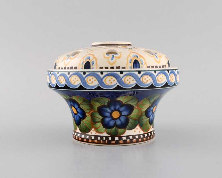 Aluminia faience vase with hand-painted flowers. Approx. 1910.