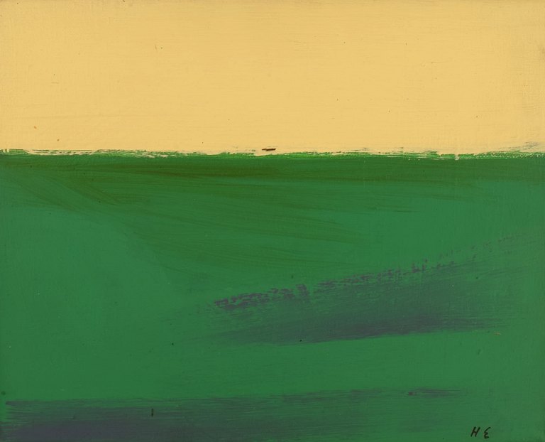 Hasse Eriksson (1915-1999), listed Swedish artist. Oil on canvas. "Coast". Modernist landscape. Dated 1971.