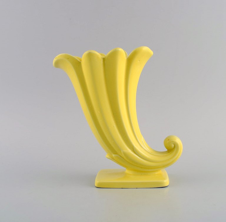 European studio ceramist. Unique vase in glazed ceramics. Beautiful glaze in shades of yellow. Mid 20th century.