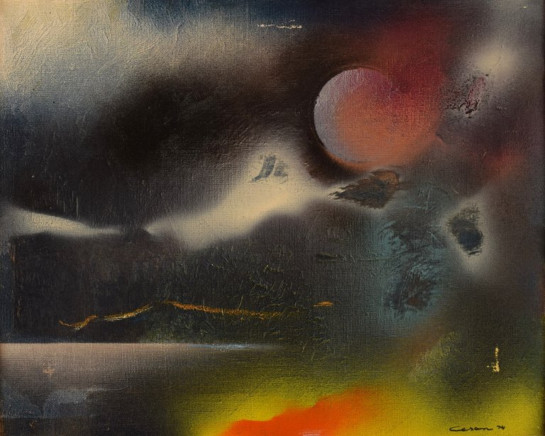Harry Ceson (1926-1978), Swedish artist. Oil and varnish on canvas. Abstract composition. Dated 1973-74.