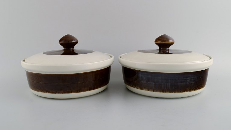 Hertha Bengtson (1917-1993) for Rörstrand. Two Koka lidded tureens in glazed stoneware. 1960s.