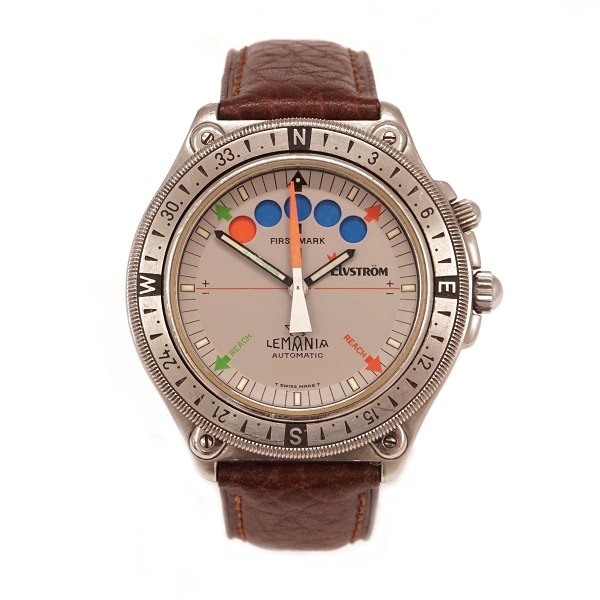 Lemania Elvström Regatta ur. Automatik med nedtælling til kapsejlads. En ægte klassiker inden for Regatta ure. Nummeret som nr. 18. D: 43mm