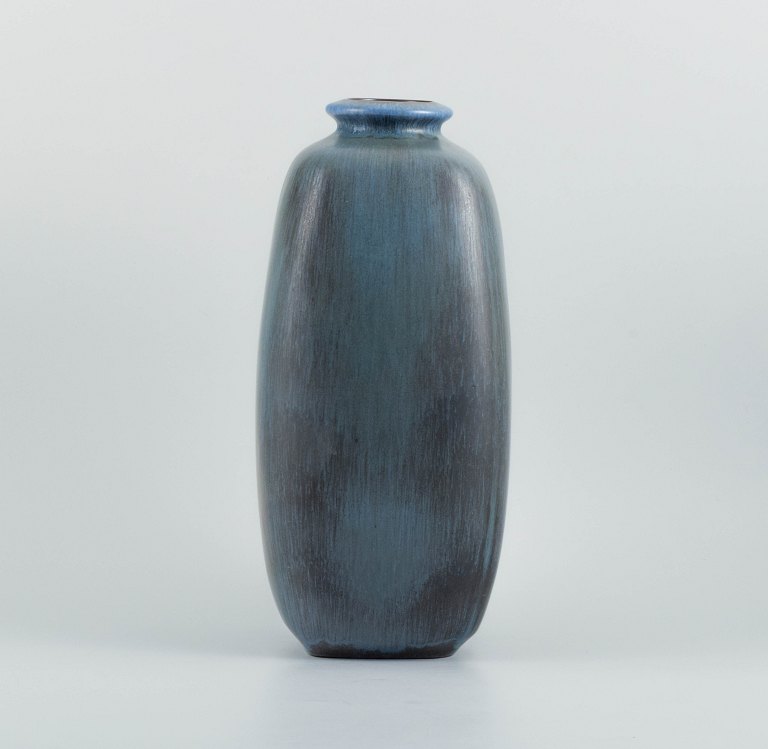 Knabstrup ceramic vase with glaze in shades of blue and grey. 1960s.