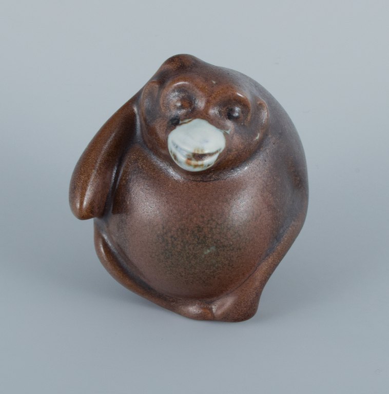 Gösta Grähs for Rörstrand (active 1982-1986), monkey in ceramic.Glaze in shades of brown.