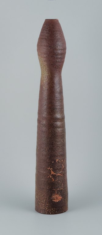 Mobach, Holland, large unique ceramic vase.Tall and slim vase in shades of brown.