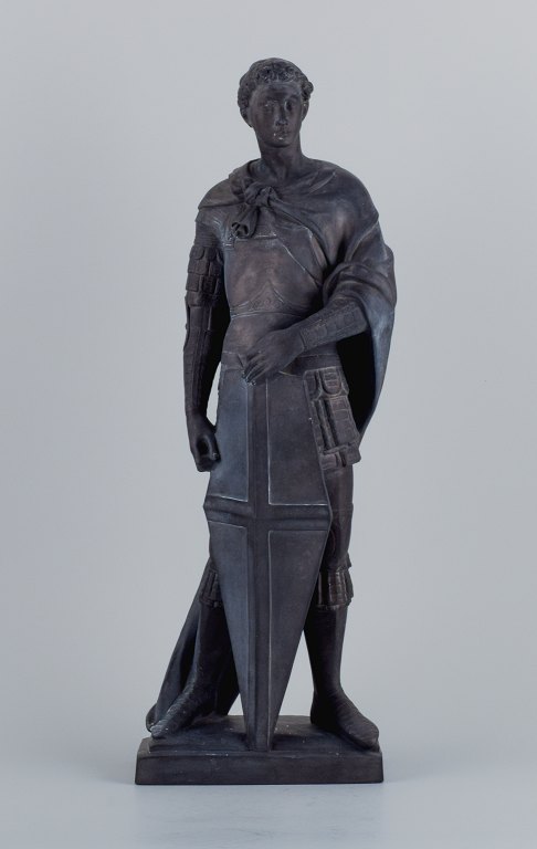 L. F. Jørgensen, Denmark, large and impressive terracotta sculpture of Roman warrior with shield.