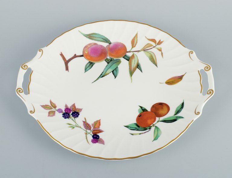 Royal Worcester Fine Porcelain, handled cake plate with motifs of apples and berries.