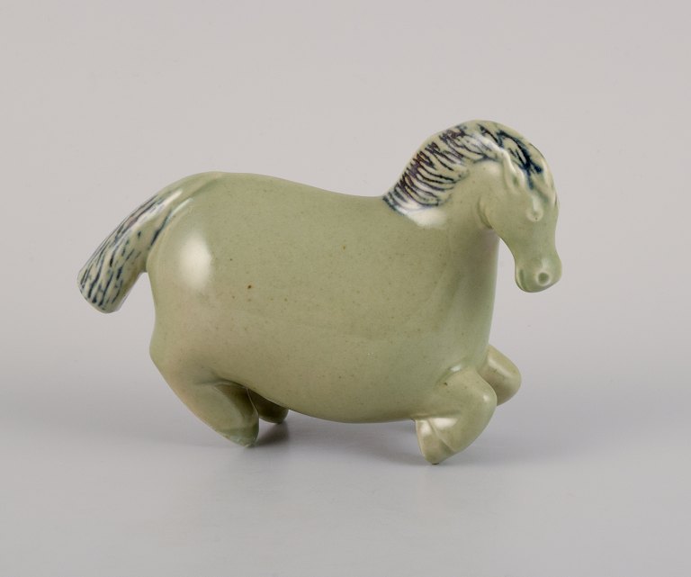 Stig Lindberg (1916-1982) for Gustavsberg. Horse figurine in glazed stoneware with a light green shade.