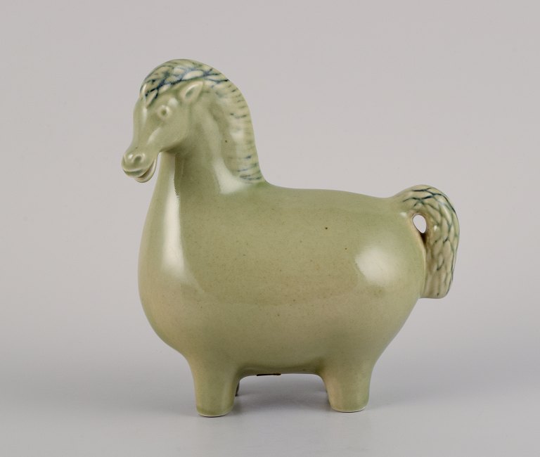 Stig Lindberg (1916-1982) for Gustavsberg. Horse figurine in glazed stoneware with a light green shade.