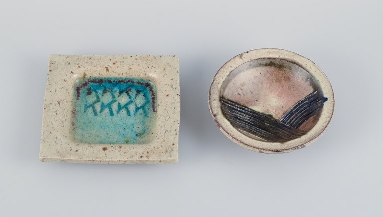 Conny Walther and unknown Danish ceramicist, two unique ceramic bowls. Danish ceramics.