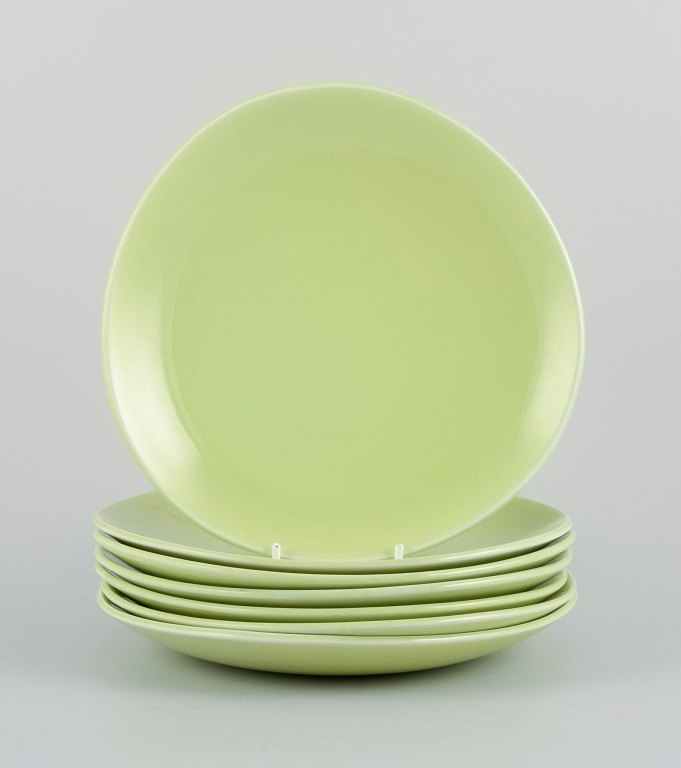 Stig Lindberg for Gustavsberg. Set of seven "Colorado" retro porcelain plates in apple green.