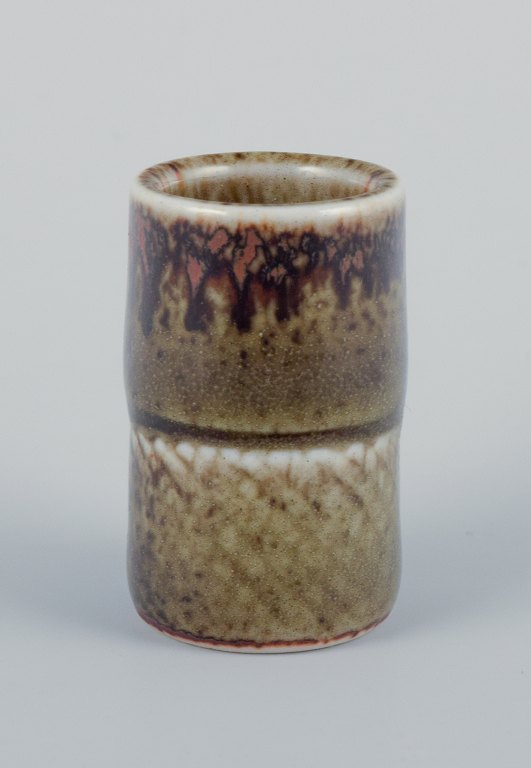 Stig Lindberg (1916-1982), Gustavsberg - Studio Hand, miniature vase with green-brown glaze.