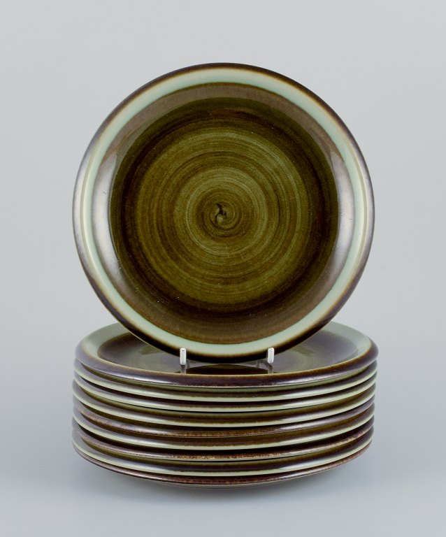 Marianne Westman for Rörstrand, "Maya", a set of ten plates with green-toned glaze.