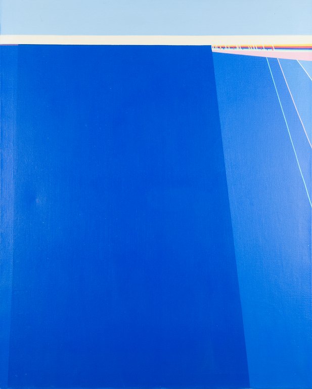 European artist.Oil on canvas. High-quality painting.Abstract composition in blue colors with modernist architecture.