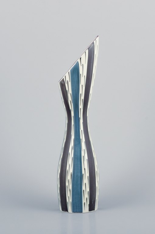 Stig Lindberg for Gustavsberg, Sweden. Anniversary vase in ceramic with blue and black glaze. Hand-painted.