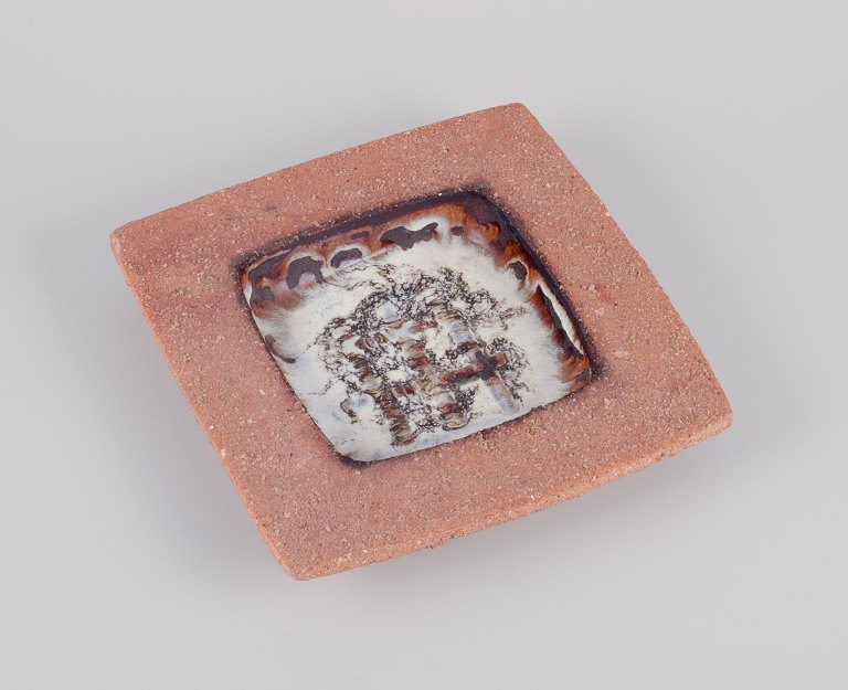 Curt Magnus Addin, own workshop, Swedish ceramic artist.Large square bowl with an abstract design.