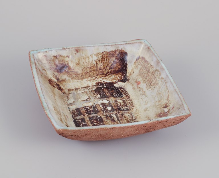 Curt Magnus Addin, own workshop, Swedish ceramic artist.Large square bowl with an abstract design.