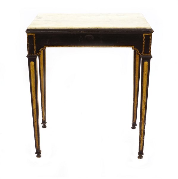 Swedish black decorated and gilt Gustavian marble top console table. Sweden circa 1780-1800. H: 72cm. Top: 44x62cm