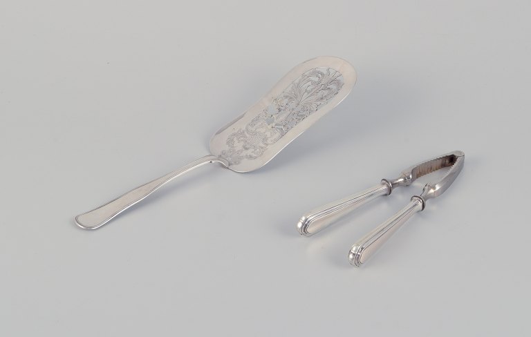 Danish silversmiths. Large "Old Danish" serving spade and "Old Danish" nutcracker in 830 silver.