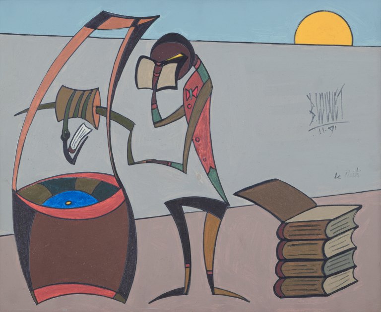 Bernard Louvet (f 1942), fransk kunstner, olie på lærred. Surrealistisk opstilling.