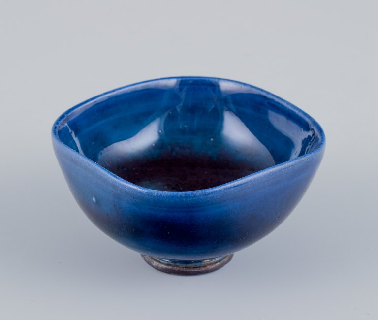 Berndt Friberg (1899-1981) for Gustavsberg, Sweden.Unique miniature ceramic bowl with blue glaze.