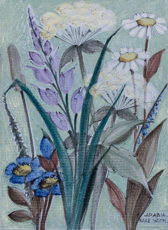 Naile Wafin for Arabia, Finland. Unika vægrelief. Hånddekoreret med blomstermotiv.