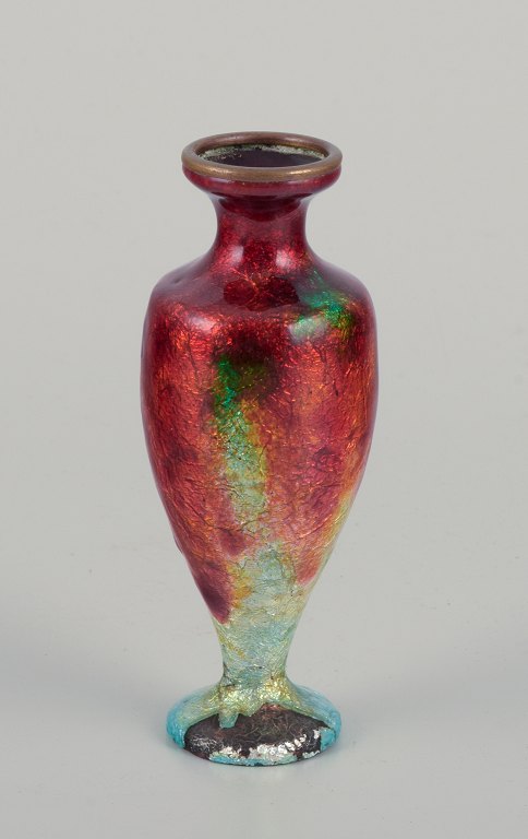Fauré et Marty for Limoges, France.Small enamelwork vase with polychrome enamel decoration.