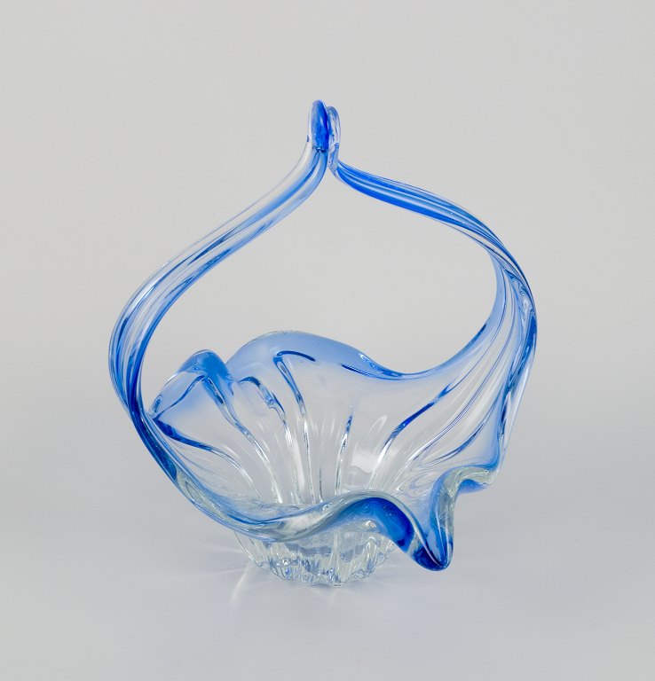 Val St. Lambert. Large blown glass bowl. Blue and clear glass.
