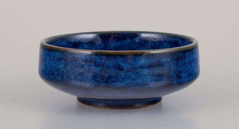 Lauritz Hjorth, Bornholm, Denmark. Small unique ceramic bowl.Blue-toned glaze.