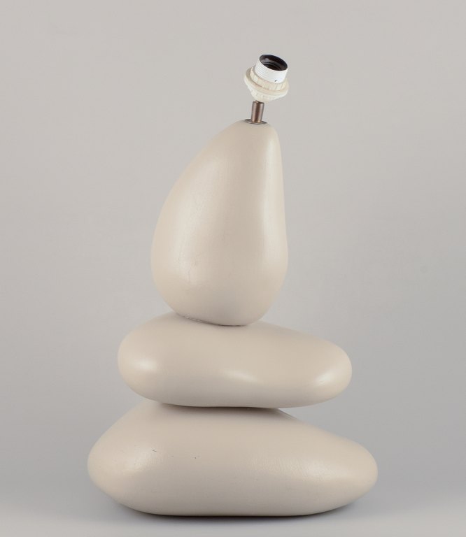 François Chatain, French ceramicist. Large organic, three-shaped "Karek" table lamp in unique ceramics with gray glaze.