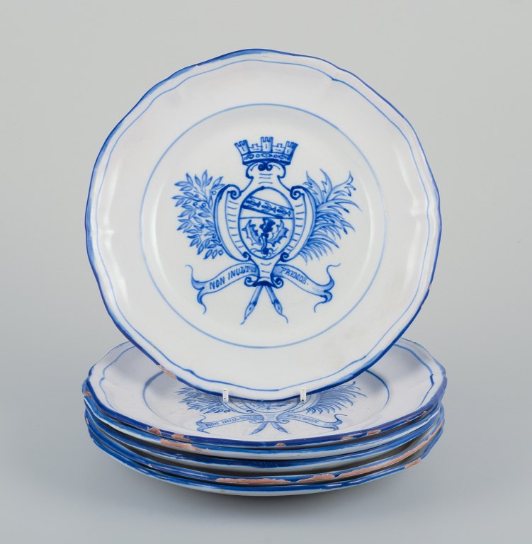 Emile Gallé for St. Clement, Nancy. A set of six dinner plates in hand-painted faience.