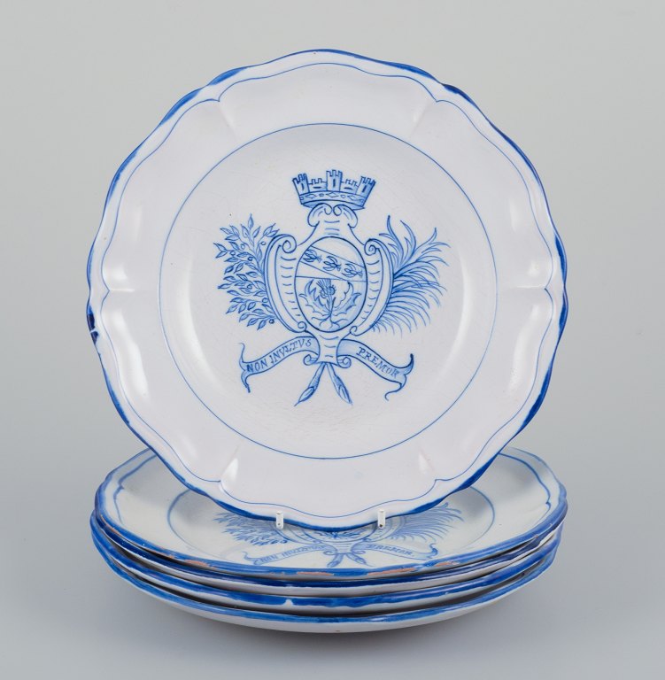 Emile Gallé for St. Clement, Nancy. A set of five dinner plates in hand-painted faience.