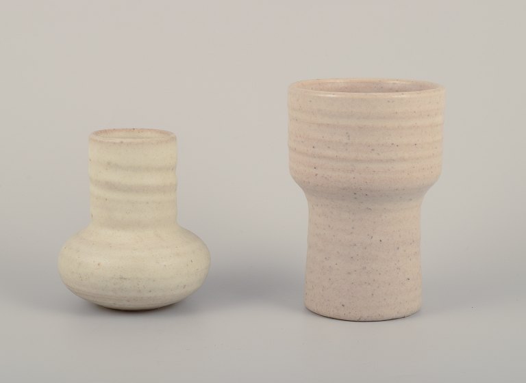 Mobach, Netherlands, two unique vases in glazed ceramic. Glaze in light tones.