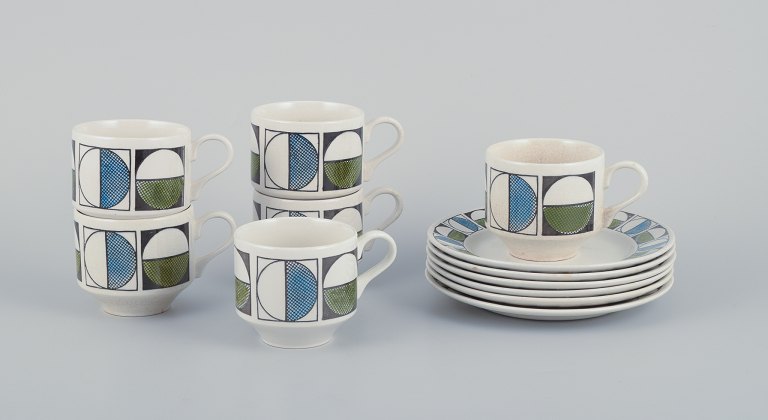 Kathie Winkle for Broadhurst, England. Set of six "Eclipse" coffee cups and six plates.