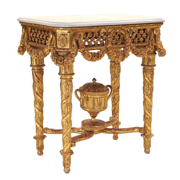 Gilt 18th century Danish Louis XVI marble top console table by N. H. Jardin. H: 84cm. Top: 77x49cm