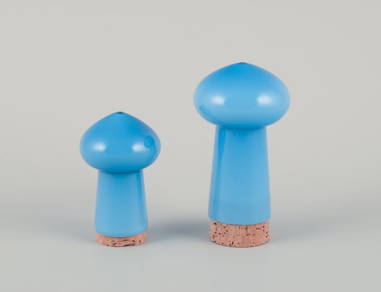 Michael Bang for Holmegaard. "Palet" salt and pepper set in turquoise mouth-blown art glass.