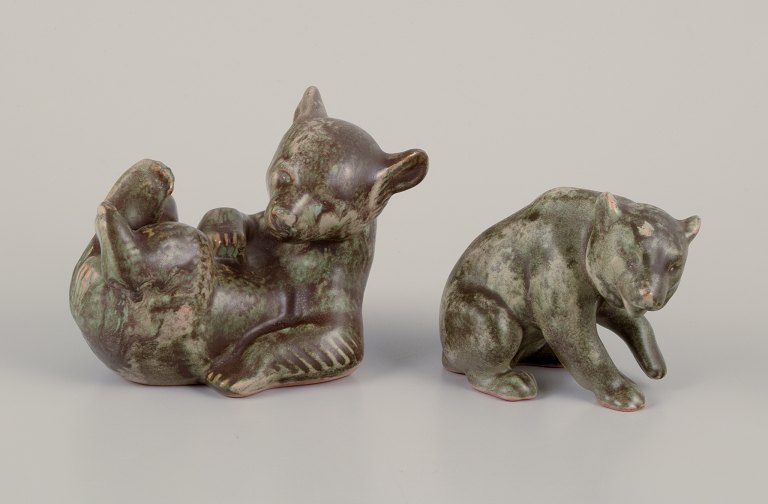 Johgus, Denmark.Ceramic figures of two bear cubs.