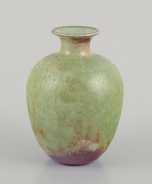 Ernenwein Marmoutier, French ceramicist, Alsace, France.Unique ceramic vase with green glaze.