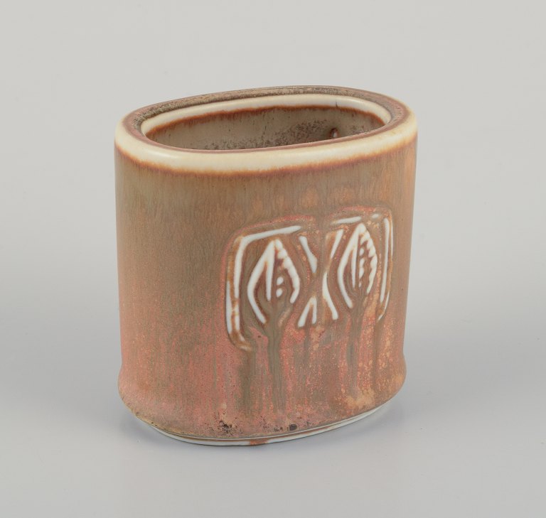 Gunnar Nylund for Rörstrand.Small ceramic vase with glaze in earthy tones.